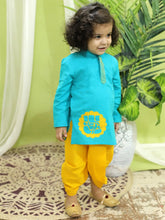 BownBee Boys Ethnic Festive Wear Ganesh Embroidery Cotton Dhoti Kurta for Boys- Green